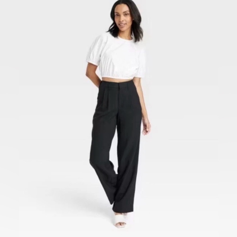 NWT A New Day 14 Black Pants Trouser Straight Leg Pleated Front Workwear